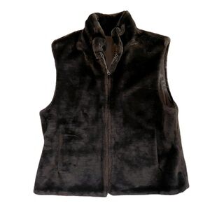 Blassport Brown Faux Fur Zip Vest Large